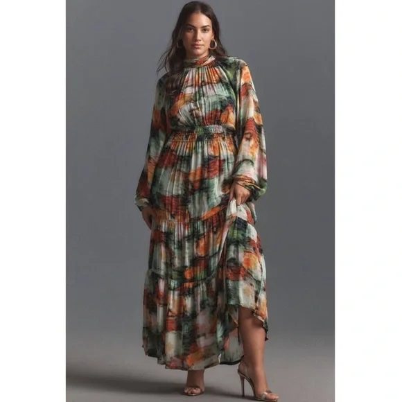 long sleeve red flowy dress Hibiscus Red Cotton Mabel Maxi Dress Pomander Place Hibiscus Red / M